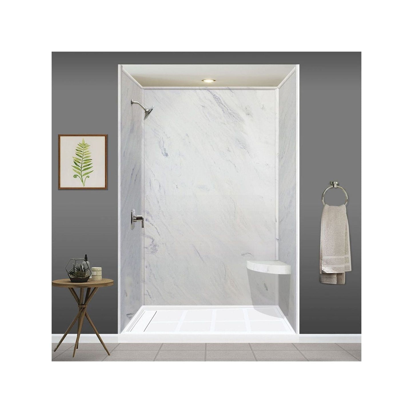 Siège de douche d'angle mural en surface solide Transolid Studio 14 po x 14 po - 14,5 po x 14,25 po x 3 po