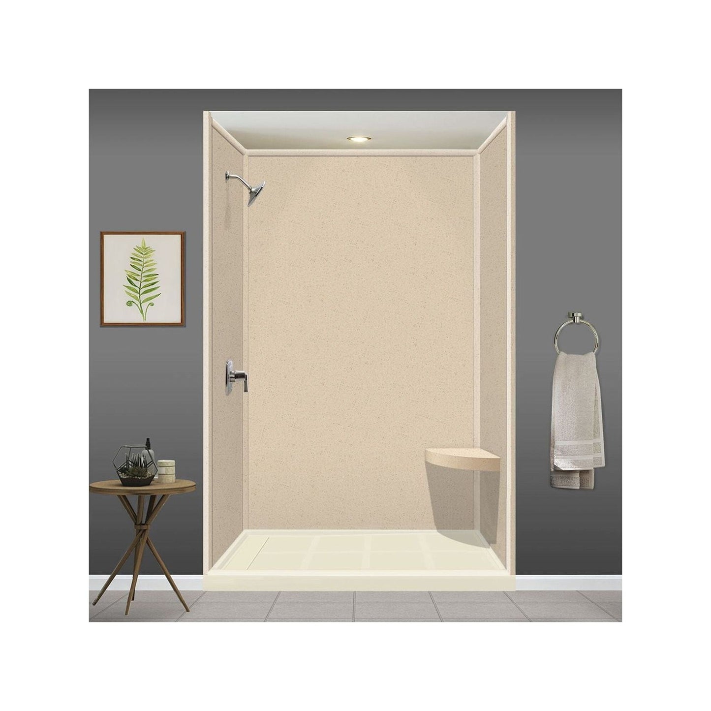 Siège de douche d'angle mural en surface solide Transolid Studio 14 po x 14 po - 14,5 po x 14,25 po x 3 po