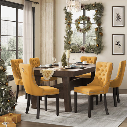 Ensemble de 6 chaises de salle à manger capitonnées en velours avec pieds en bois massif