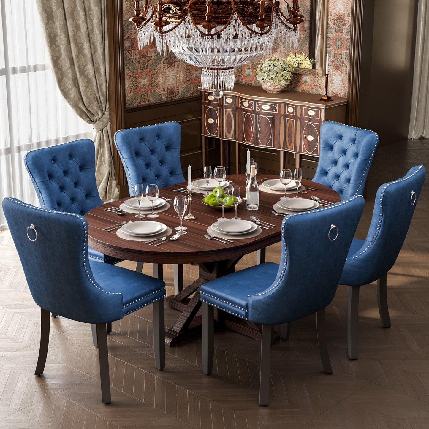 Ensemble de 6 chaises de salle à manger capitonnées en velours avec pieds en bois massif