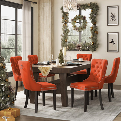 Ensemble de 6 chaises de salle à manger capitonnées en velours avec pieds en bois massif