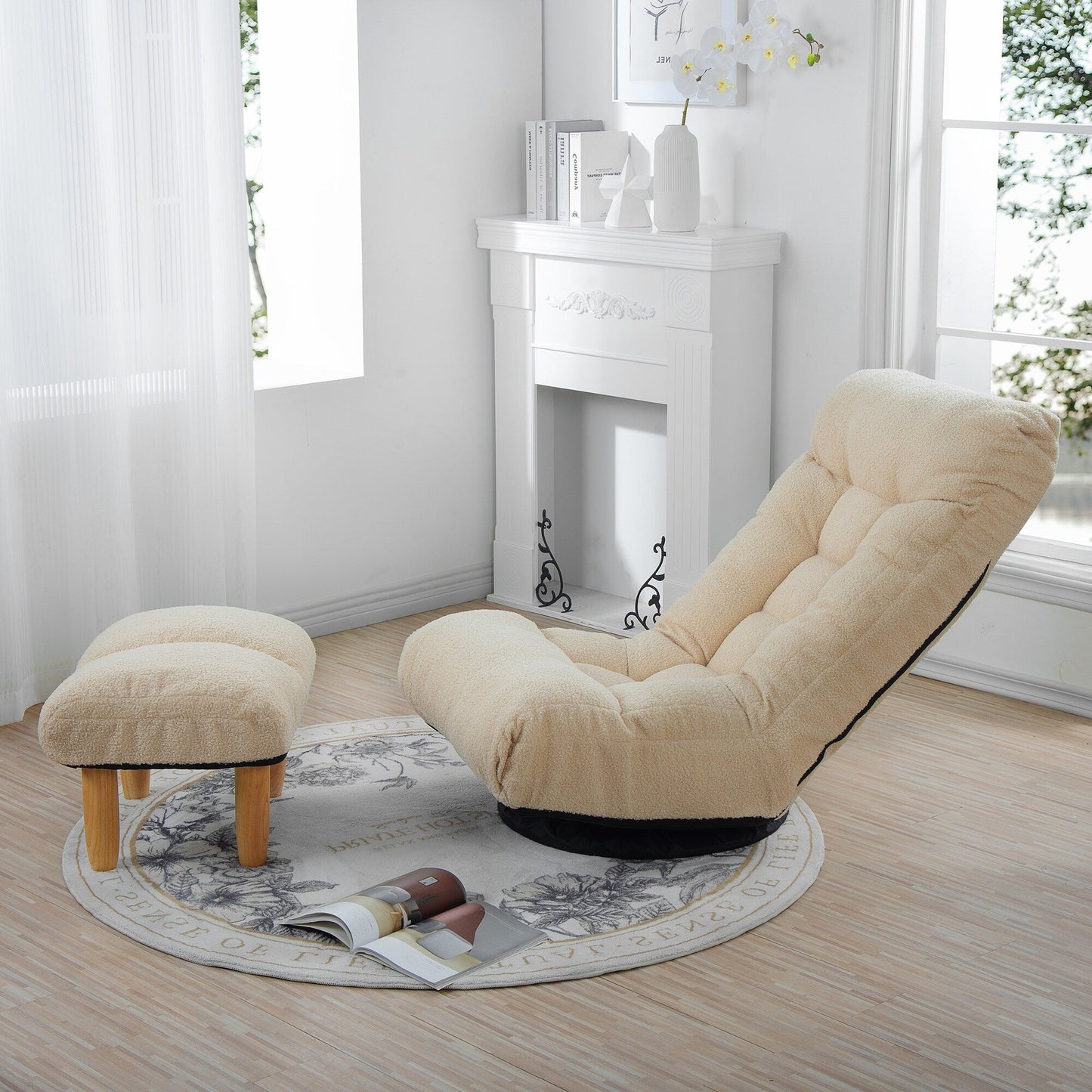 Ensemble fauteuil inclinable rembourré sans accoudoirs avec repose-pieds et appui-tête réglable