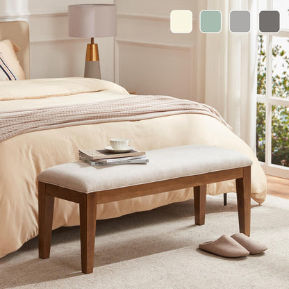 Banc d'entrée rembourré en tissu, banc de chambre à coucher pour pied de lit, beige, bois massif, 112 cm (44 pouces).