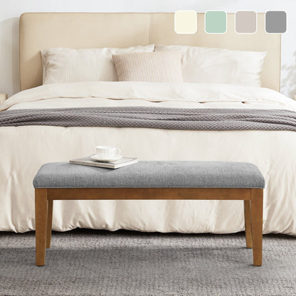 Banc d'entrée rembourré en tissu, banc de chambre à coucher pour pied de lit, beige, bois massif, 112 cm (44 pouces).