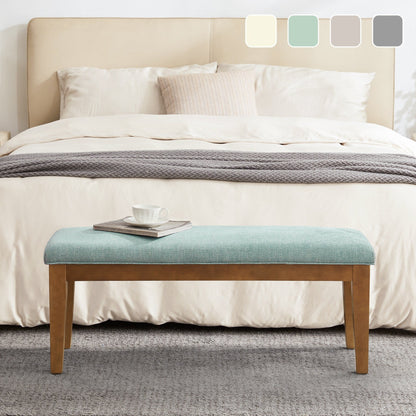 Banc d'entrée rembourré en tissu, banc de chambre à coucher pour pied de lit, beige, bois massif, 112 cm (44 pouces).