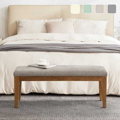 Banc d'entrée rembourré en tissu, banc de chambre à coucher pour pied de lit, beige, bois massif, 112 cm (44 pouces).