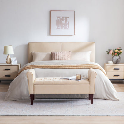 Banc de rangement rembourré avec accoudoirs et dossier capitonné rabattable, 128 cm (50,4 pouces).