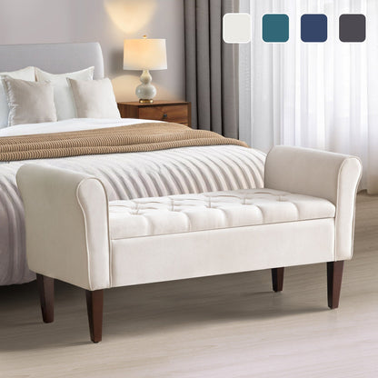 Banc de rangement rembourré avec accoudoirs et dossier capitonné rabattable, 128 cm (50,4 pouces).