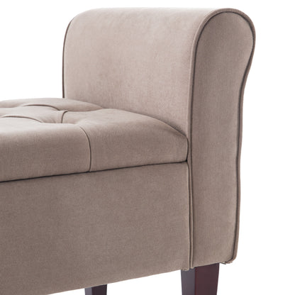 Banc de rangement rembourré avec accoudoirs et dossier capitonné rabattable, 128 cm (50,4 pouces).