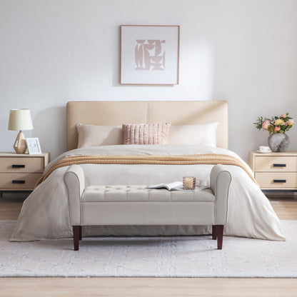 Banc de rangement rembourré avec accoudoirs et dossier capitonné rabattable, 128 cm (50,4 pouces).