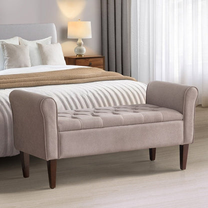 Banc de rangement rembourré avec accoudoirs et dossier capitonné rabattable, 128 cm (50,4 pouces).