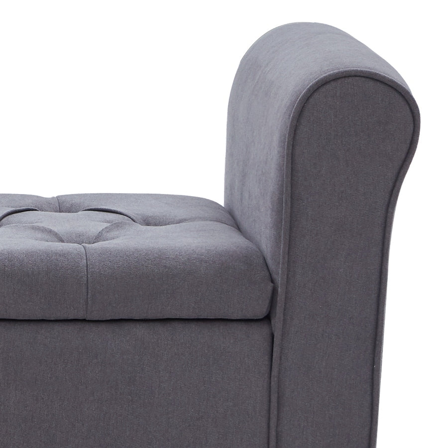 Banc de rangement rembourré avec accoudoirs et dossier capitonné rabattable, 128 cm (50,4 pouces).