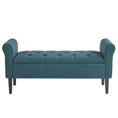 Banc de rangement rembourré avec accoudoirs et dossier capitonné rabattable, 128 cm (50,4 pouces).