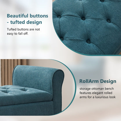 Banc de rangement rembourré avec accoudoirs et dossier capitonné rabattable, 128 cm (50,4 pouces).