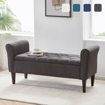 Banc de rangement rembourré avec accoudoirs et dossier capitonné rabattable, 128 cm (50,4 pouces).