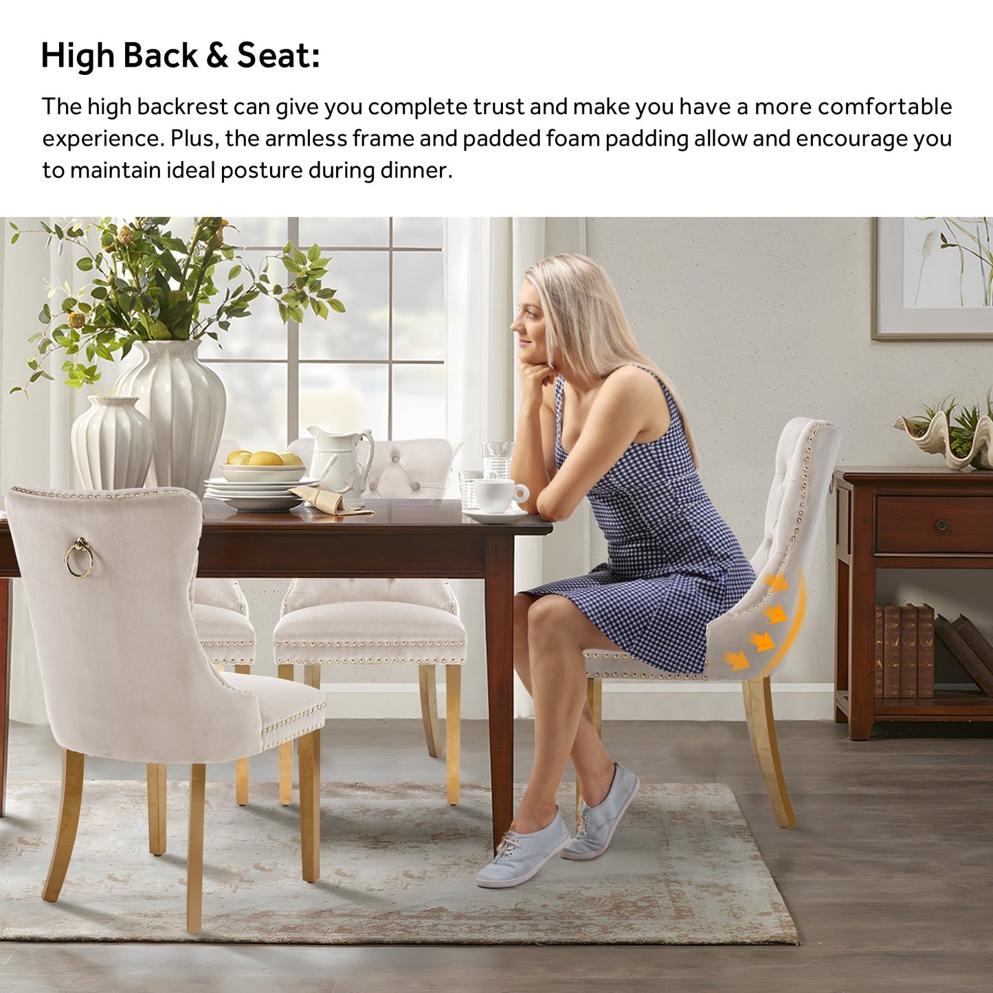 Ensemble de 6 chaises de salle à manger capitonnées en velours avec pieds en bois massif