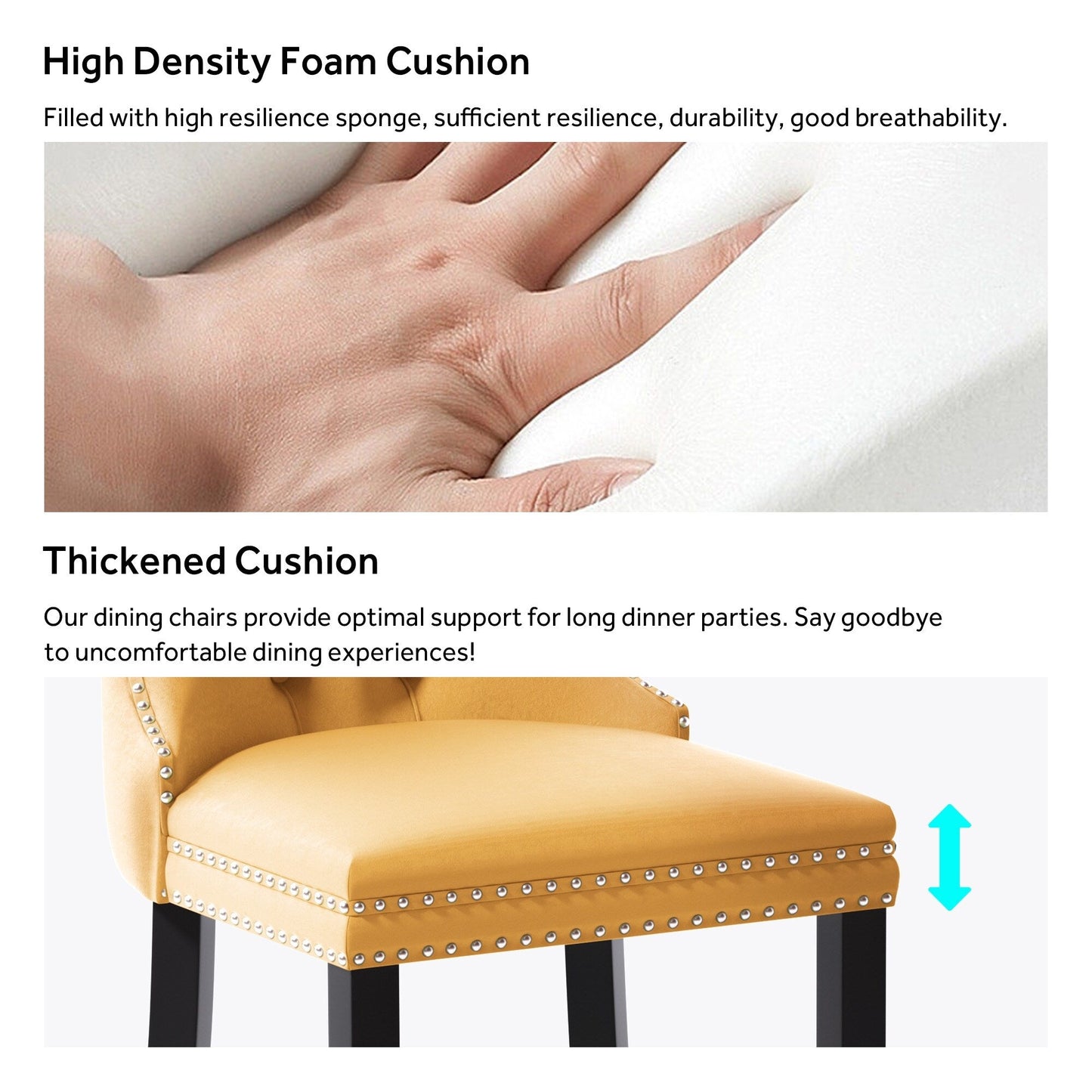 Ensemble de 6 chaises de salle à manger capitonnées en velours avec pieds en bois massif