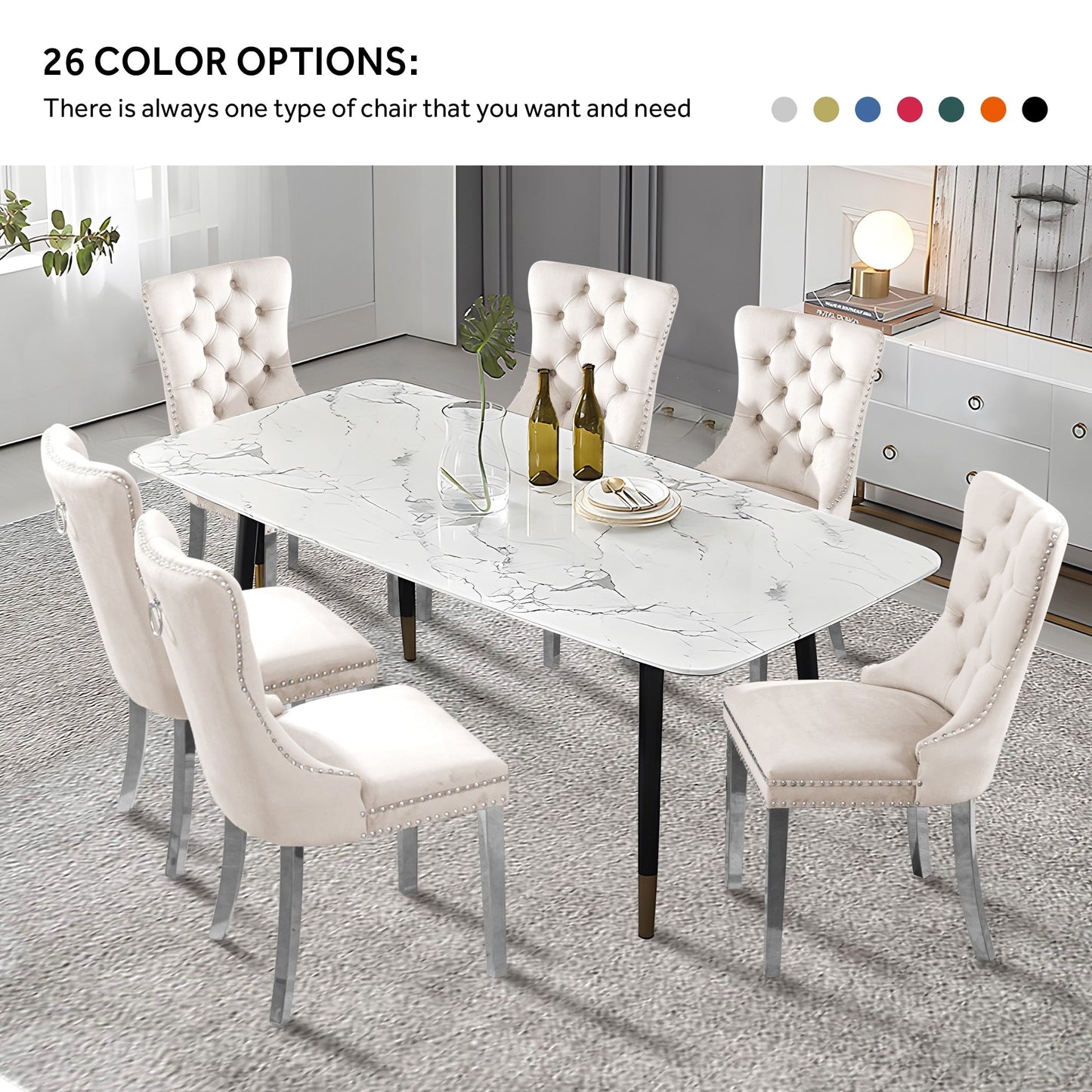 Ensemble de 6 chaises de salle à manger capitonnées en velours avec pieds en bois massif