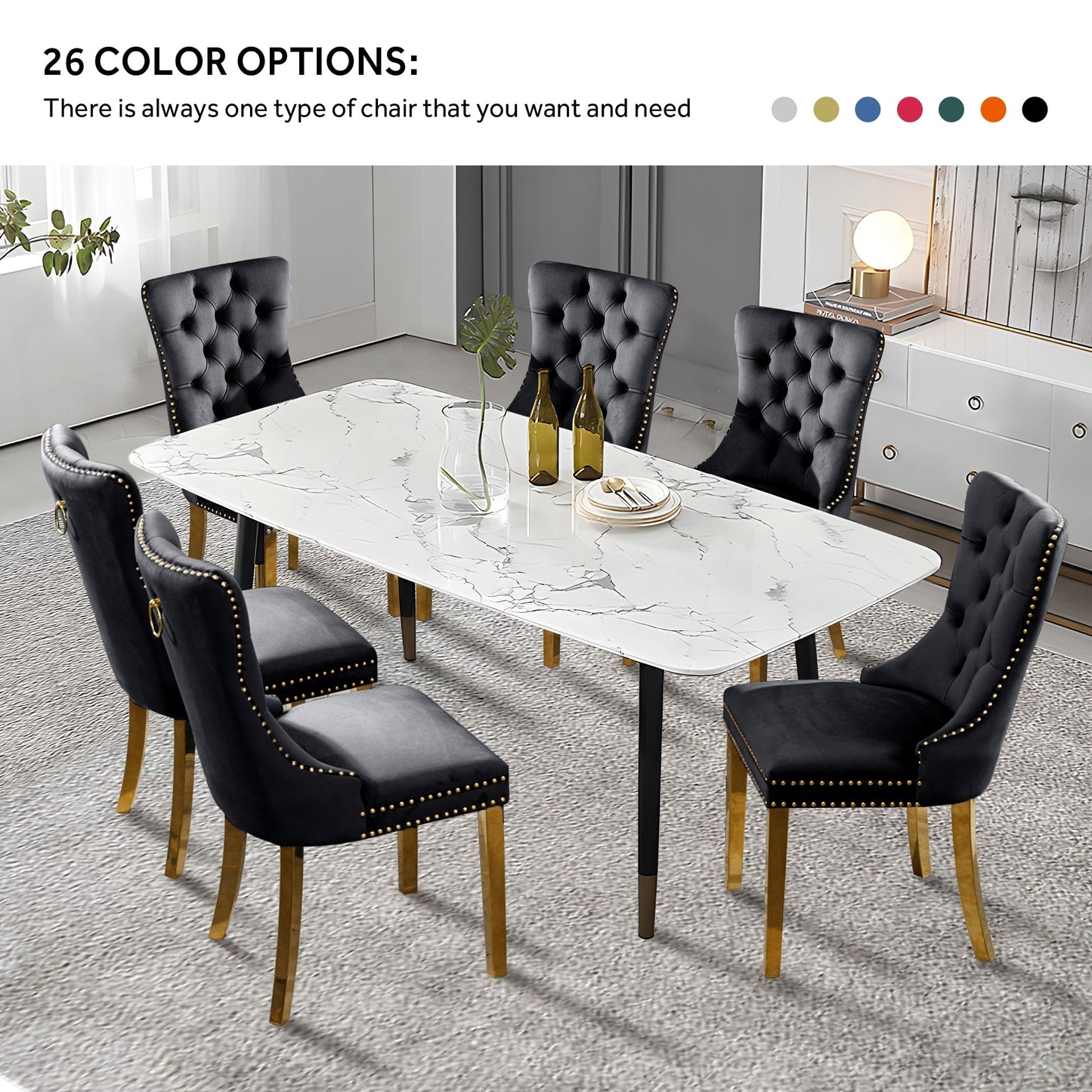 Ensemble de 6 chaises de salle à manger capitonnées en velours avec pieds en bois massif