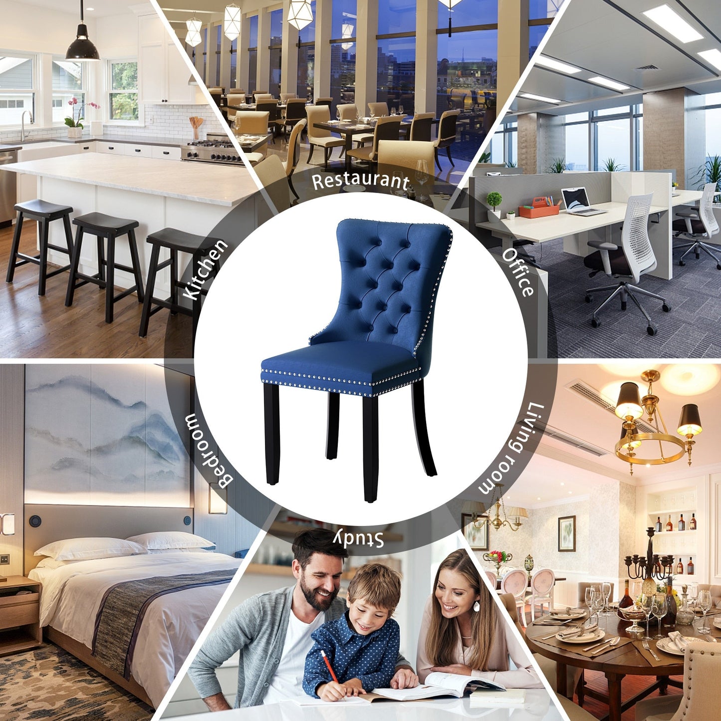 Ensemble de 6 chaises de salle à manger capitonnées en velours avec pieds en bois massif