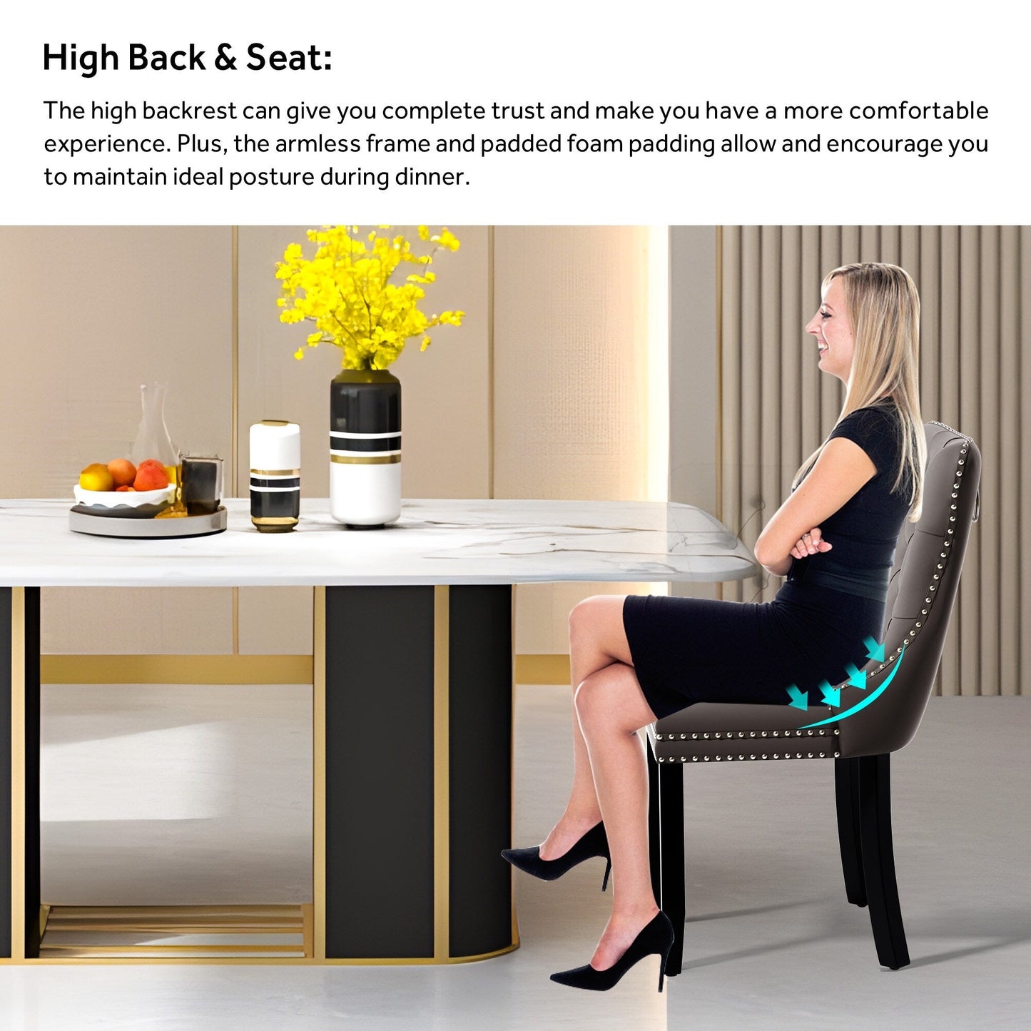 Ensemble de 6 chaises de salle à manger capitonnées en velours avec pieds en bois massif