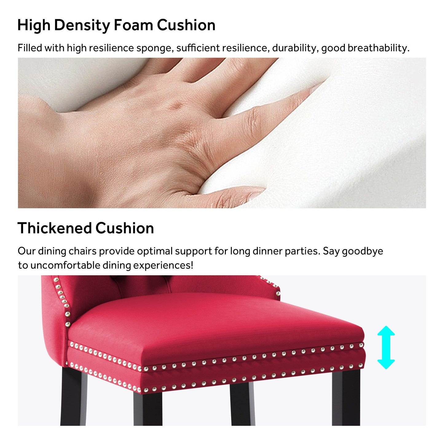 Ensemble de 6 chaises de salle à manger capitonnées en velours avec pieds en bois massif