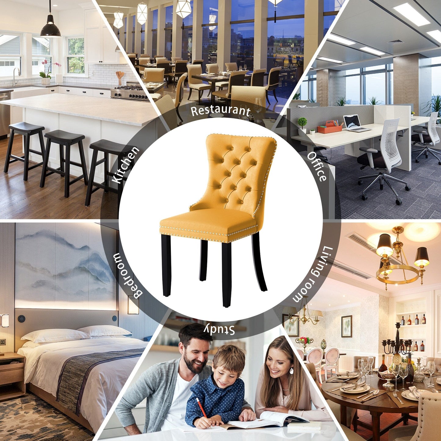 Ensemble de 6 chaises de salle à manger capitonnées en velours avec pieds en bois massif