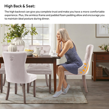 Ensemble de 6 chaises de salle à manger capitonnées en velours avec pieds en bois massif