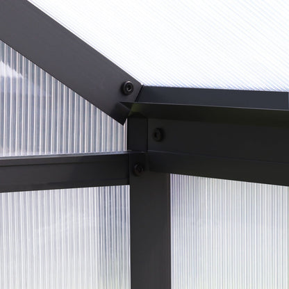 Serre de jardin VEIKOUS en aluminium, gris, avec aération de toit réglable et porte verrouillable.