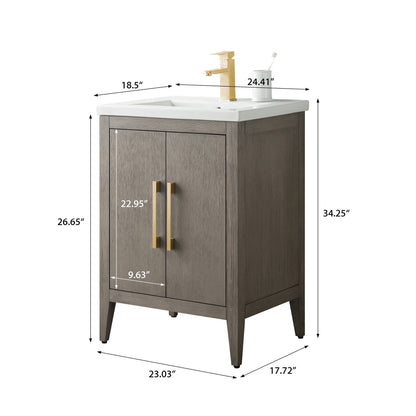 Meuble-lavabo simple vasque Vanity Art 20, 24 ou 30 pouces avec plan de travail en céramique