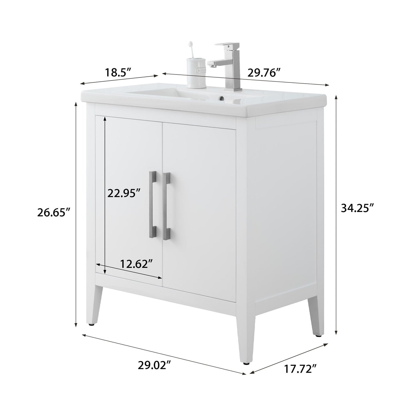 Meuble-lavabo simple vasque Vanity Art 20, 24 ou 30 pouces avec plan de travail en céramique