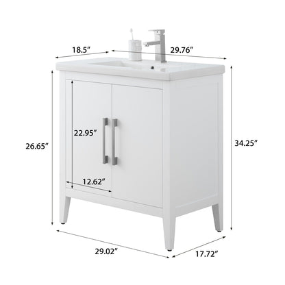 Meuble-lavabo simple vasque Vanity Art 20, 24 ou 30 pouces avec plan de travail en céramique
