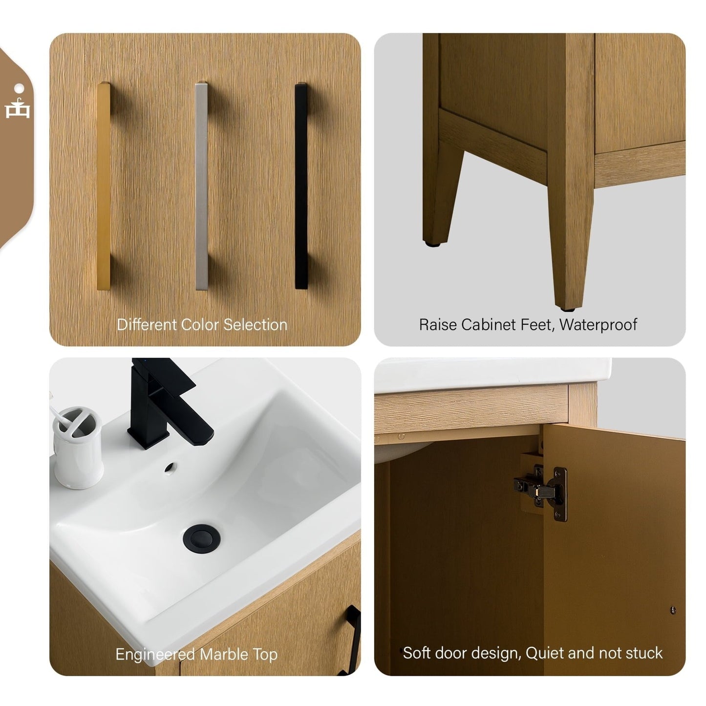 Meuble-lavabo simple vasque Vanity Art 20, 24 ou 30 pouces avec plan de travail en céramique