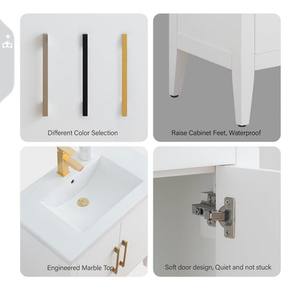 Meuble-lavabo simple vasque Vanity Art 20, 24 ou 30 pouces avec plan de travail en céramique