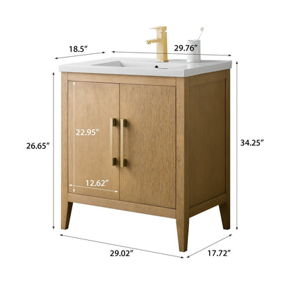 Meuble-lavabo simple vasque Vanity Art 20, 24 ou 30 pouces avec plan de travail en céramique