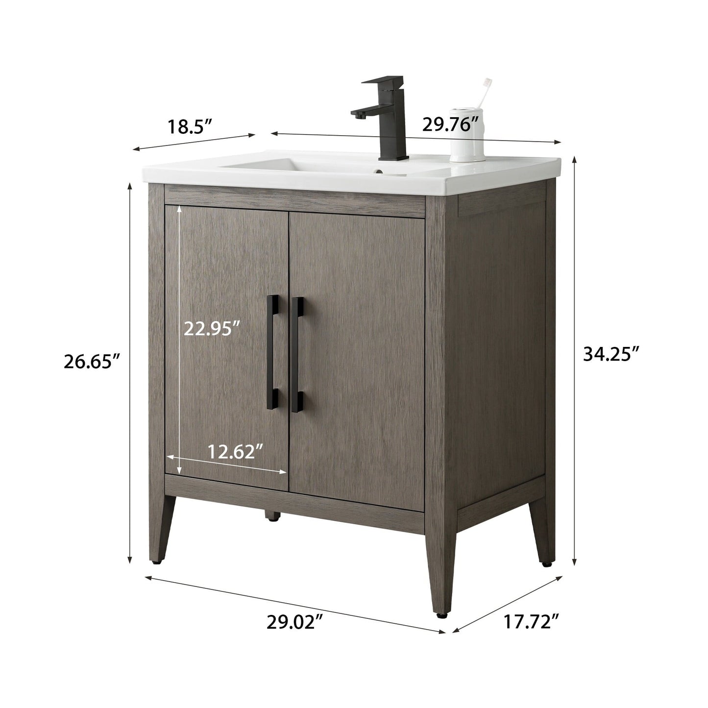 Meuble-lavabo simple vasque Vanity Art 20, 24 ou 30 pouces avec plan de travail en céramique