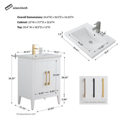 Meuble-lavabo simple vasque Vanity Art 20, 24 ou 30 pouces avec plan de travail en céramique
