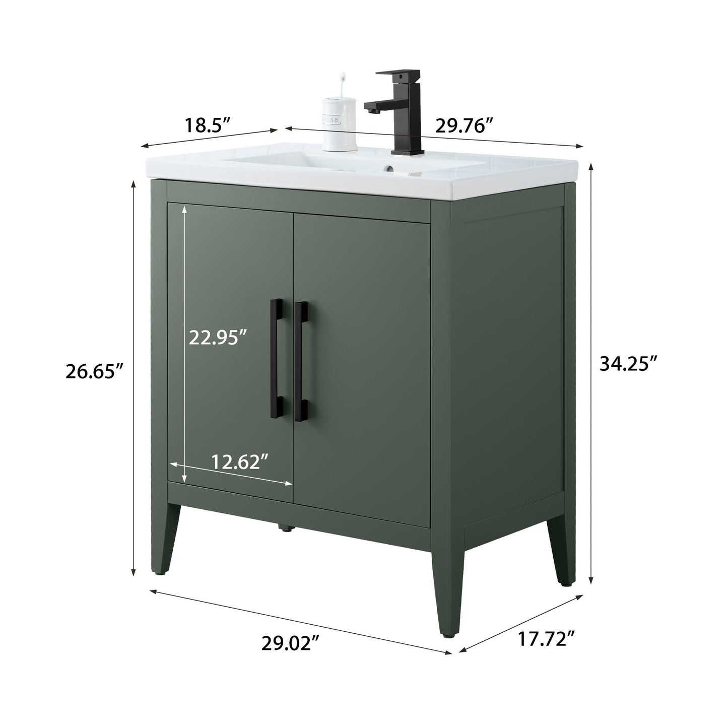 Meuble-lavabo simple vasque Vanity Art 20, 24 ou 30 pouces avec plan de travail en céramique