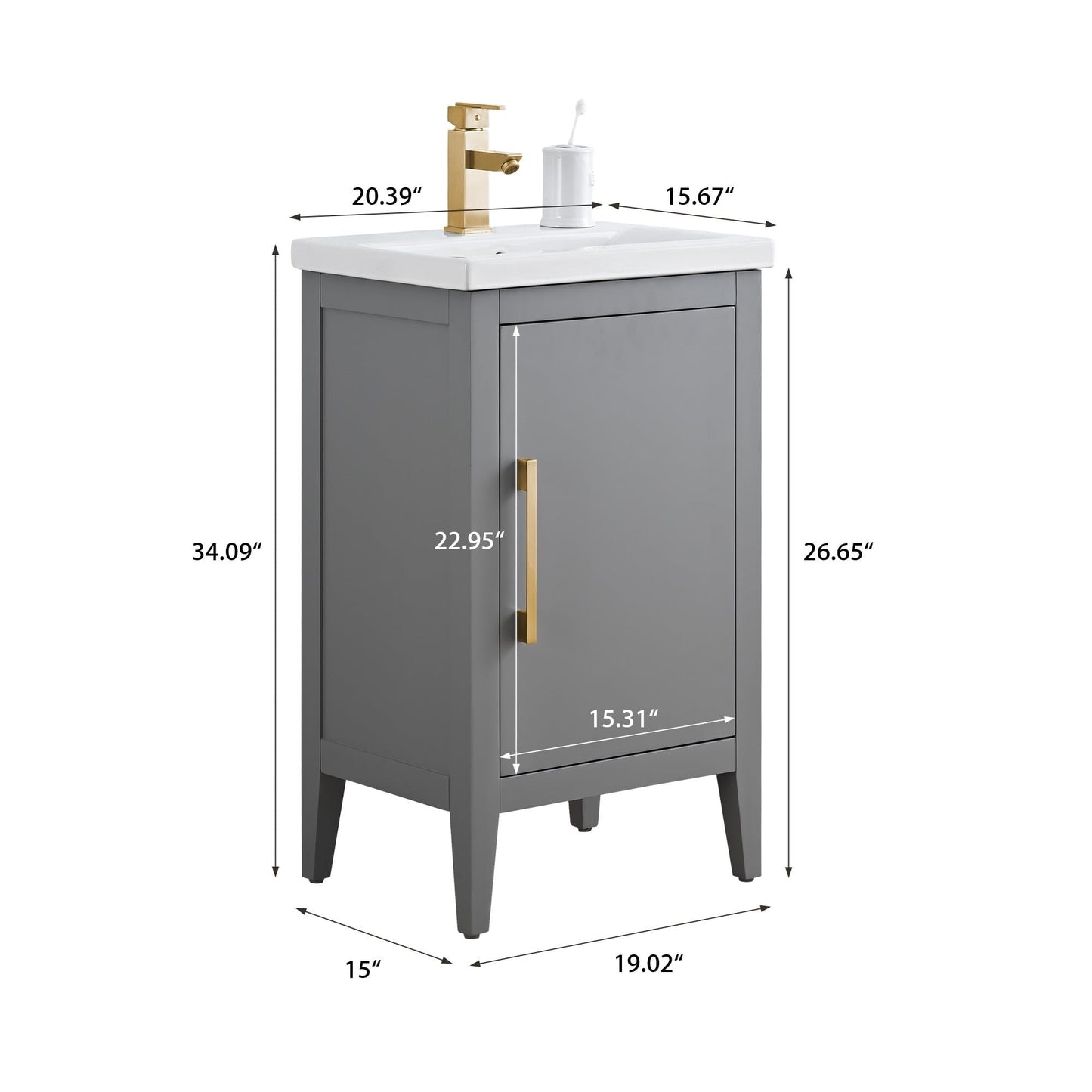 Meuble-lavabo simple vasque Vanity Art 20, 24 ou 30 pouces avec plan de travail en céramique