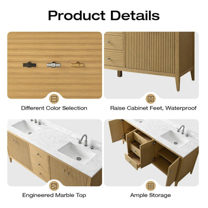 Meuble-lavabo double vasque Vanity Art 72 avec plan de travail en marbre reconstitué