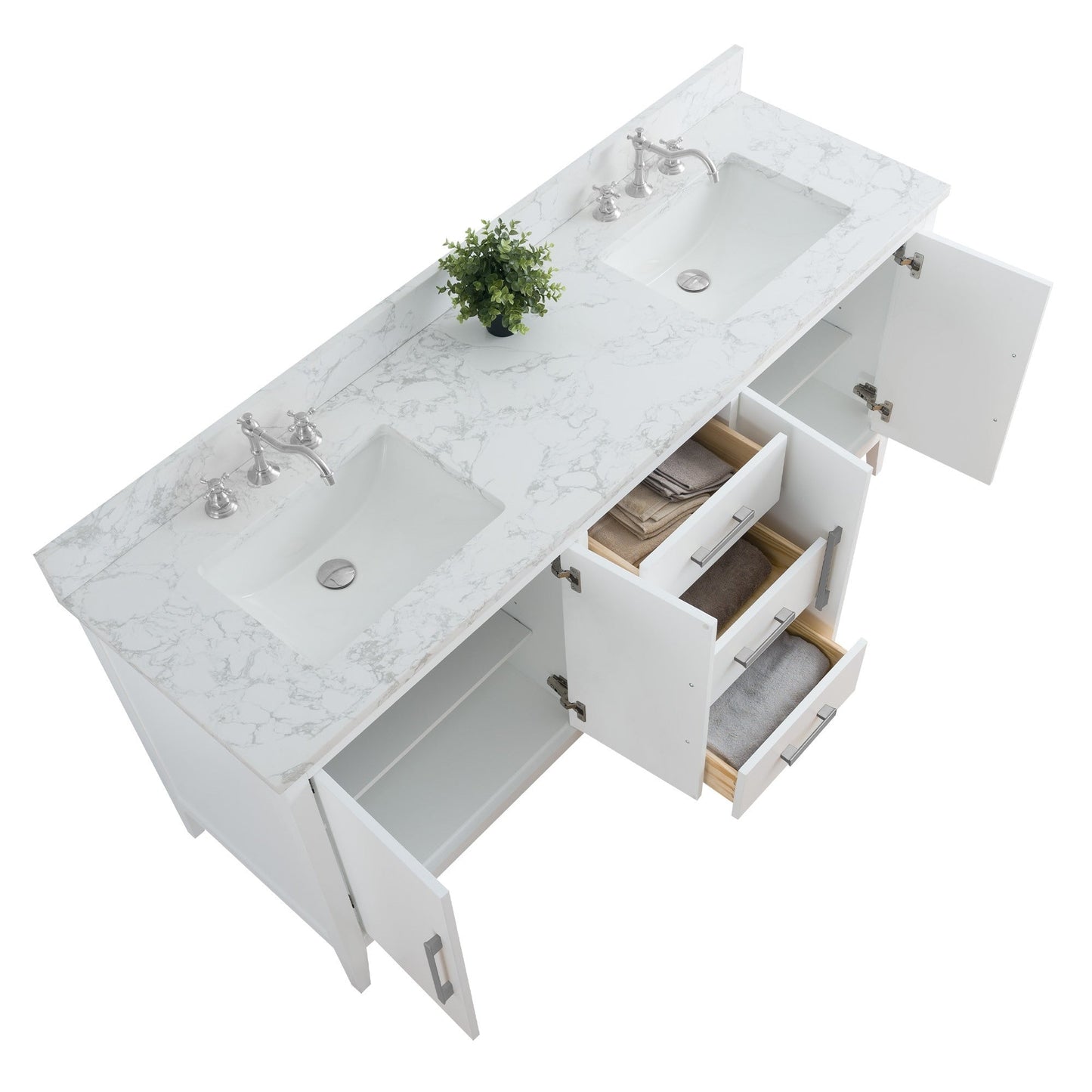 Meuble-lavabo double vasque Vanity Art 72 avec plan de travail en marbre reconstitué