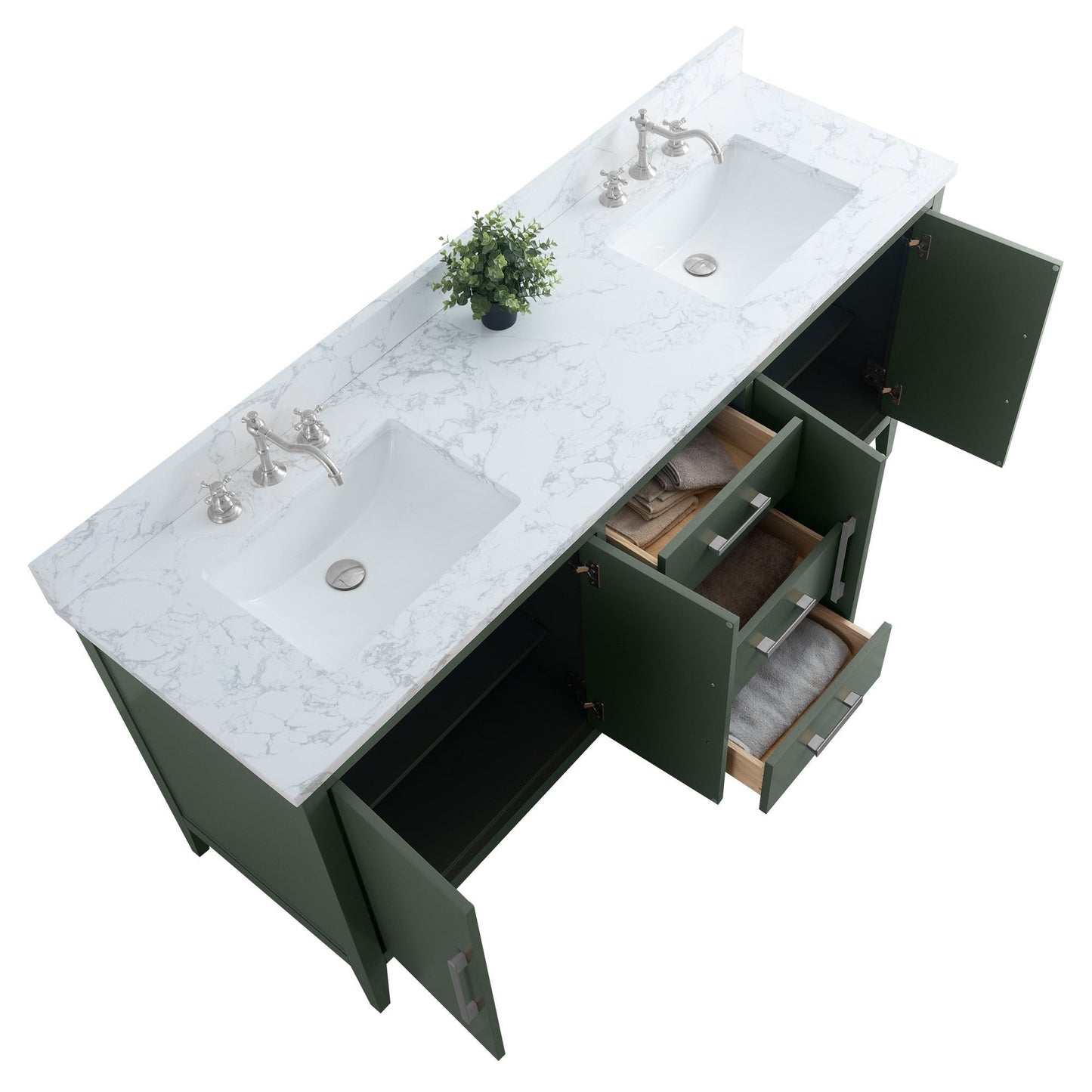 Meuble-lavabo double vasque Vanity Art 72 avec plan de travail en marbre reconstitué