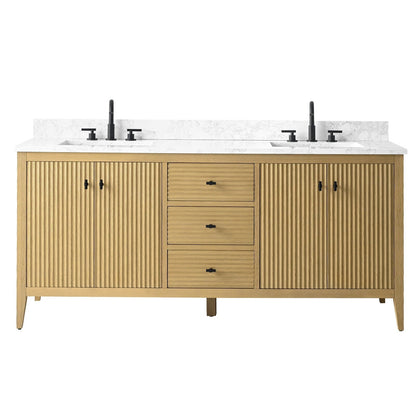 Meuble-lavabo double vasque Vanity Art 72 avec plan de travail en marbre reconstitué