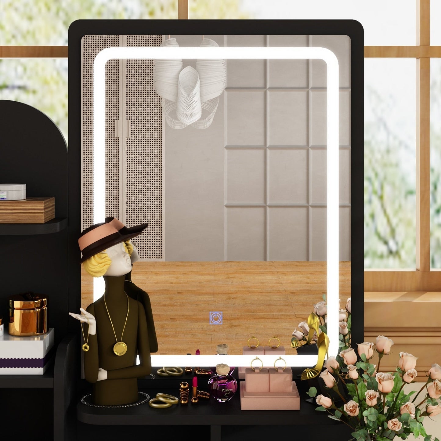 Ensemble coiffeuse avec miroir et lampe, table de maquillage avec tabouret