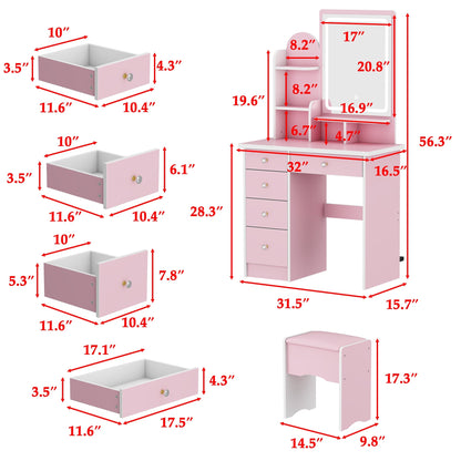 Ensemble coiffeuse avec miroir et lampe, table de maquillage avec tabouret