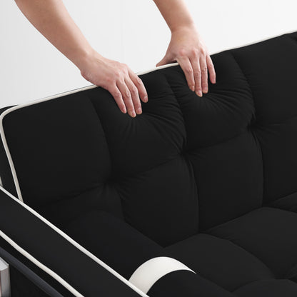 Canapé-lit convertible 2 places en velours de 140 cm avec lit gigogne, dossier inclinable, poches latérales et support pour téléphone