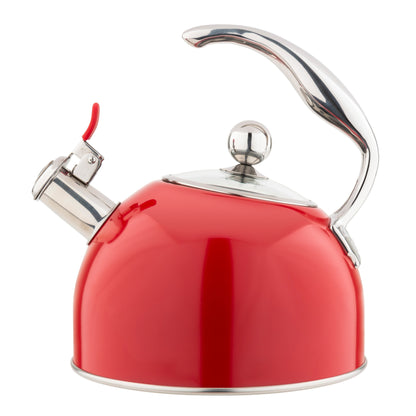 Bouilloire Viking 2,6 litres en acier inoxydable rouge avec sifflet et fond triple épaisseur