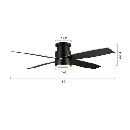 Ventilateur de plafond encastré WINGBO 44/52 pouces à courant continu avec éclairage et télécommande, 4 pales réversibles