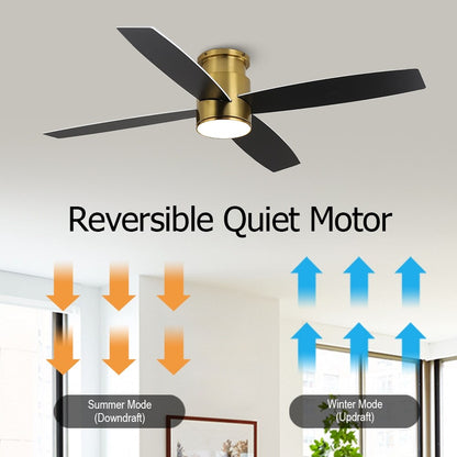 Ventilateur de plafond encastré WINGBO 44/52 pouces à courant continu avec éclairage et télécommande, 4 pales réversibles