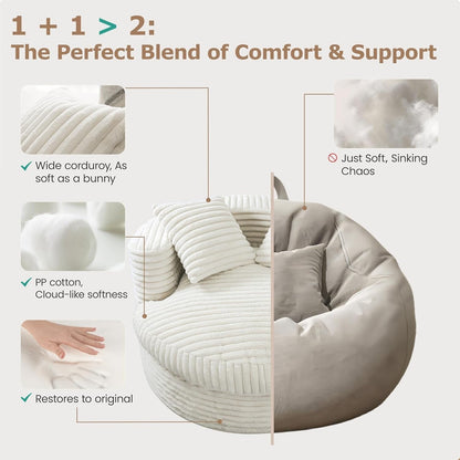 Fauteuil de jardin rond WOWMAX 47, canapé-lit surdimensionné en velours côtelé avec 2 coussins décoratifs